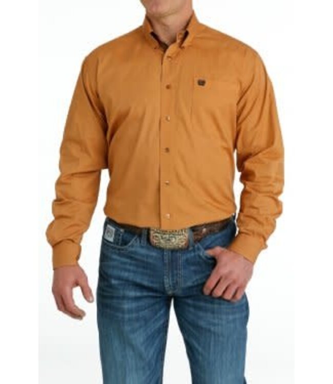 SOLID BUTTON-DOWN WESTERN SHIRT - GOLD