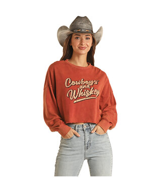 Rock & Roll COWBOYS & WHISKEY CROPPED PULLOVER SWEATER