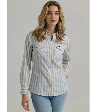 Wrangler ALL OCCASION WESTERN SNAP SHIRT IN BLUE STRIPES
