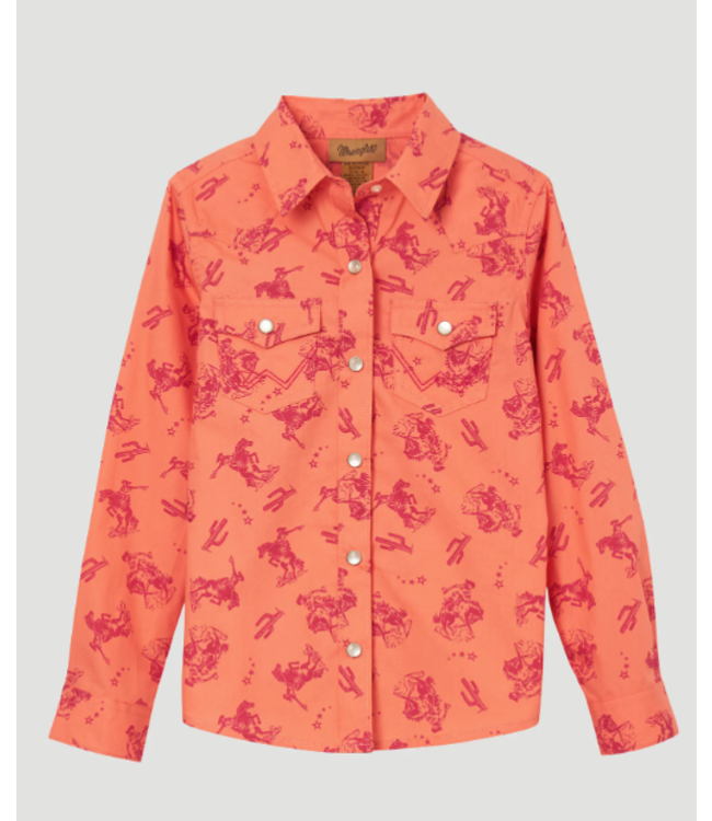 L/S COWGIRL HORSE PRINT SNAP SHIRT IN ORANGE