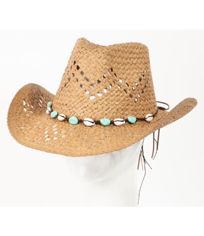 COWRIE SHELL BEAD ROPE STRAP STRAW HAT