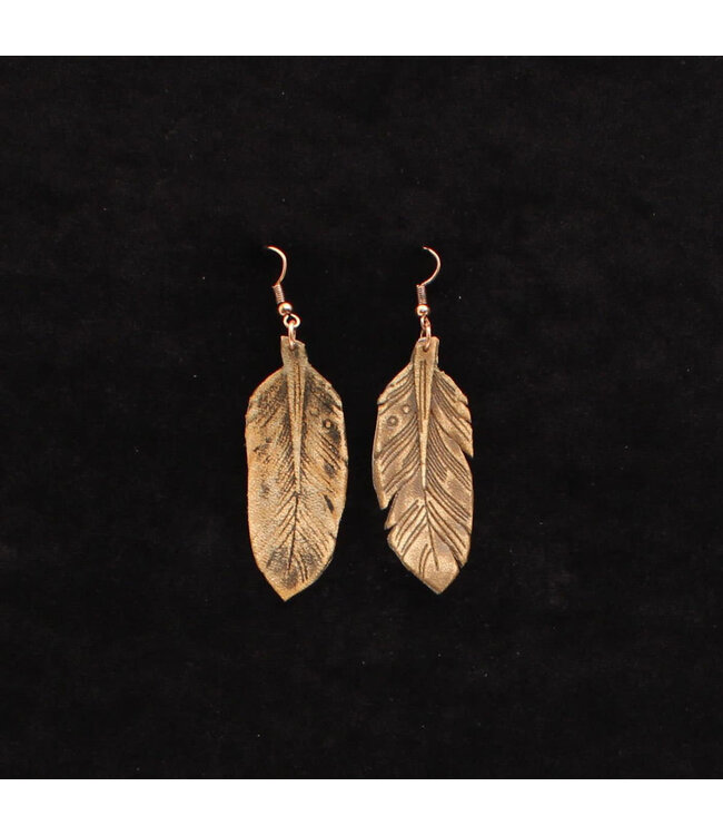 BROWN LEATHER FEATHER EARRINGS
