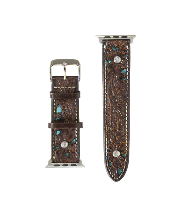 WESTERN iWATCH BAND TOOLED CROSS FLORAL BUCKLE