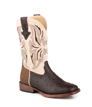 Roper BROWN OSTRICH VAMP WITH TAN HEEL BOOT