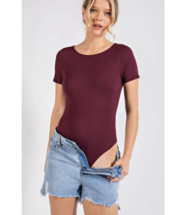 BOAT NECKLINE SHORT SLEEVES BODY SUIT- CASSIS