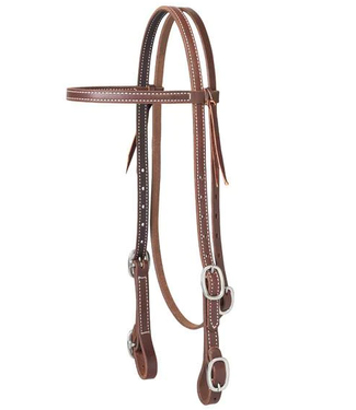 Weaver WORKING TACK DOUBLE AND STITCHED BROWBAND HEADSTALL, BUCKLE BIT ENDS