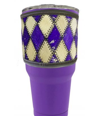 INSULATED TUMBLER WITH REMOVABLE LEATHER BLACK/WHITE DIAMOND SLEEVE
