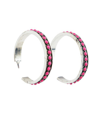 West&Co BURNISHED SILVER AND PINK HOOP EARRINGS