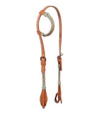 BUFFALO LEATHER OF THE ROCKIES ONE EAR LEATHER HEADSTALL NATURAL/TURQUOISE LACED RAWHIDE