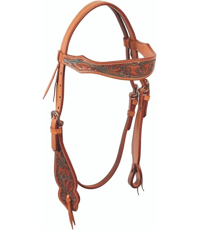 TOOLED BROWBAND HEADSTALL W/PAINTED TURQUOISE ACCENTS