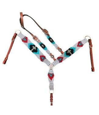 Showman PONY SIZE CORDED ONE EAR HEADSTALL AND BREAST COLLAR SET- CROSS