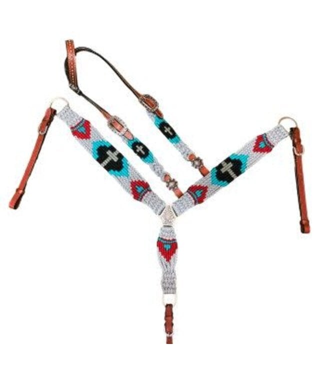 PONY SIZE CORDED ONE EAR HEADSTALL AND BREAST COLLAR SET- CROSS