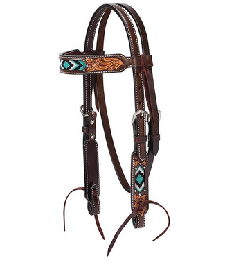 Weaver PONY BROW BAND HEADSTALL TURQUOISE BEADED FLORAL CARVED ACCENTS