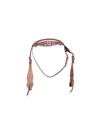 BUFFALO LEATHER OF THE ROCKIES TOOLED HEADSTALL W/PAINTED PURPLE ACCENTS