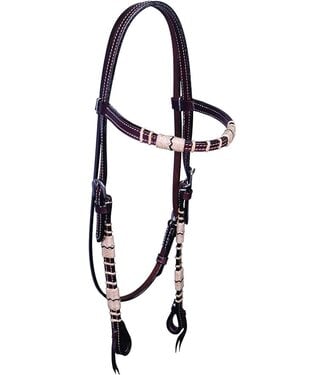 BUFFALO LEATHER OF THE ROCKIES DARK OIL HEADSTALL WITH NATURAL RAWHIDE AND BLACK ACCENTS