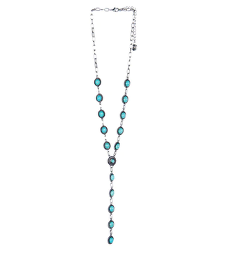 West&Co DAINTY STYLE SILVER OVAL TURQUOISE CONCHO LARIAT NECKLACE