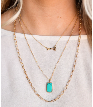 West&Co LAYERED GOLD CHAIN NECKLACE WITH ARROWS & TURQUOISE BAR ACCENTS