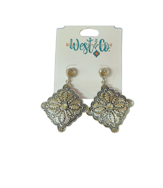 West&Co BURNISHED SILVER DIAMOND CONCHO EARRINGS