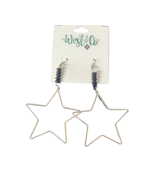 West&Co SILVER STAR EARRINGS WITH BLACK BEADED ACCENT
