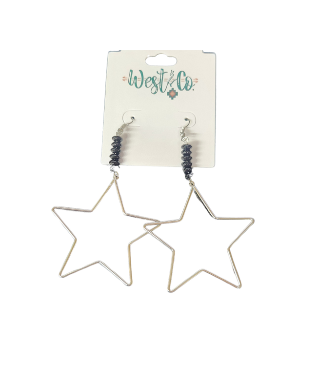 SILVER STAR EARRINGS WITH BLACK BEADED ACCENT