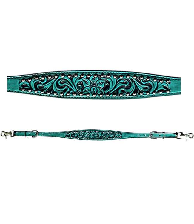 TURQUOISE FLORAL HAND CARVED WITHER STRAPS