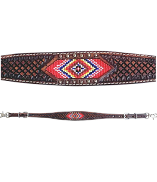 BAR H EQUINE BEADED DIAMOND HAND TOOLED WITHER STRAP