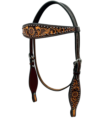 BAR H EQUINE SUNFLOWER FLORAL HAND CARVED HEADSTALL