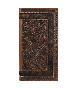 Justin MENS RODEO WALLET GENUINE LEATHER W/HAIR ON AND TOOLING