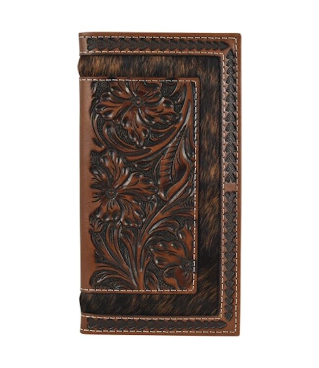 MENS RODEO WALLET GENUINE LEATHER W/HAIR ON AND TOOLING