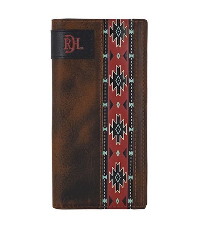 RODEO WALLET OILED ANTIQUE BROWN W/ RED SOUTHWESTERN