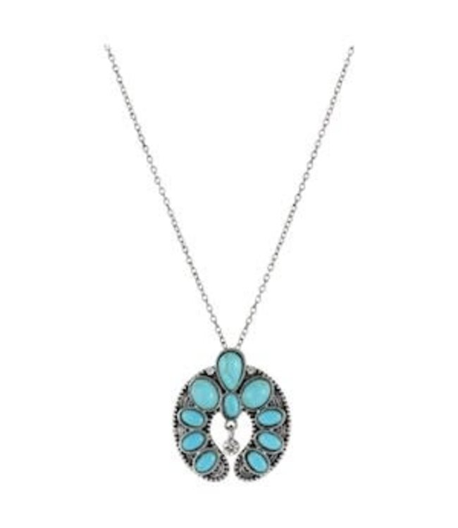 NECKLACE W/FAUX TURQUOISE AND CLEAR CRYSTALS