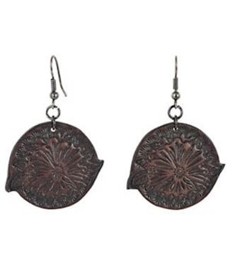 Justin EARRINGS TOOLED BROWN LEATHER
