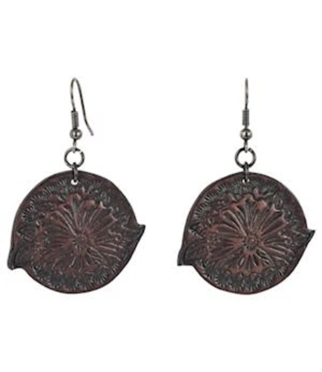 EARRINGS TOOLED BROWN LEATHER