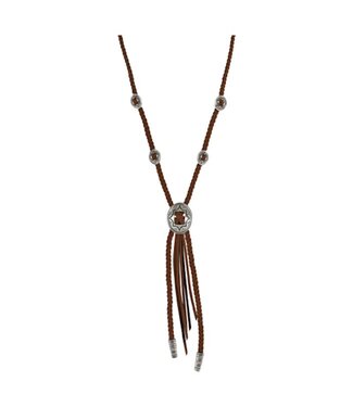 CatchFly NECKLACE, BRAIDED SUEDE W/CONCHOS, 24" OVERALL + 2.5" EXT.