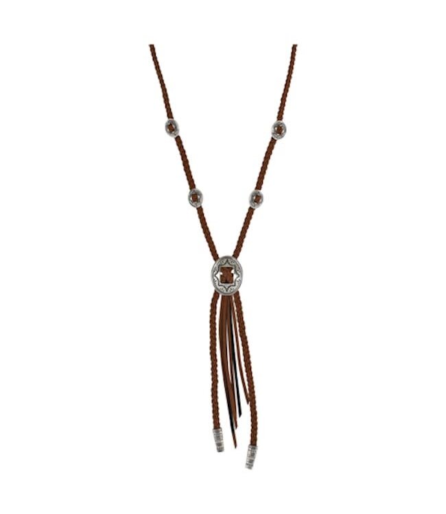 NECKLACE, BRAIDED SUEDE W/CONCHOS, 24" OVERALL + 2.5" EXT.