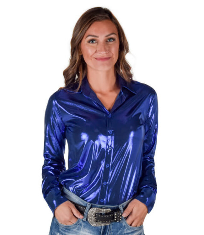 PULLOVER BUTTON UP- BLUE SHINY METALLIC