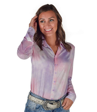 Cowgirl Tuff PULLOVER BUTTON UP- LIGHT PINK SPARKLY TIE DYE