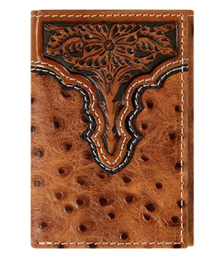 Ariat TRIFOLD OSTRICH EMBOSSED BROWN WALLET