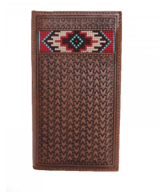 Ariat TAN EMBROIDERED RODEO WALLET WITH AZTEC INLAY