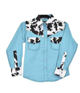Cowgirl Hardware MOODY COW L/S PRINT TURQUOISE SHIRT