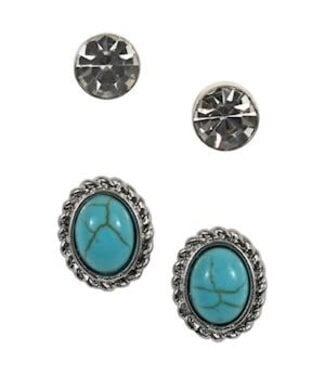 Justin 23072EJ1 JUSTIN EARRING SET RHINESTONE AND TURQUOISE COLORED STONE