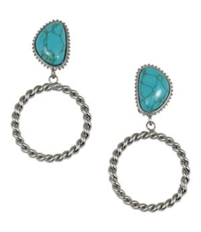 23030EJ1 JUSTIN EARRINGS TWISTED HOOP W/TURQUOISE COLORED STONE