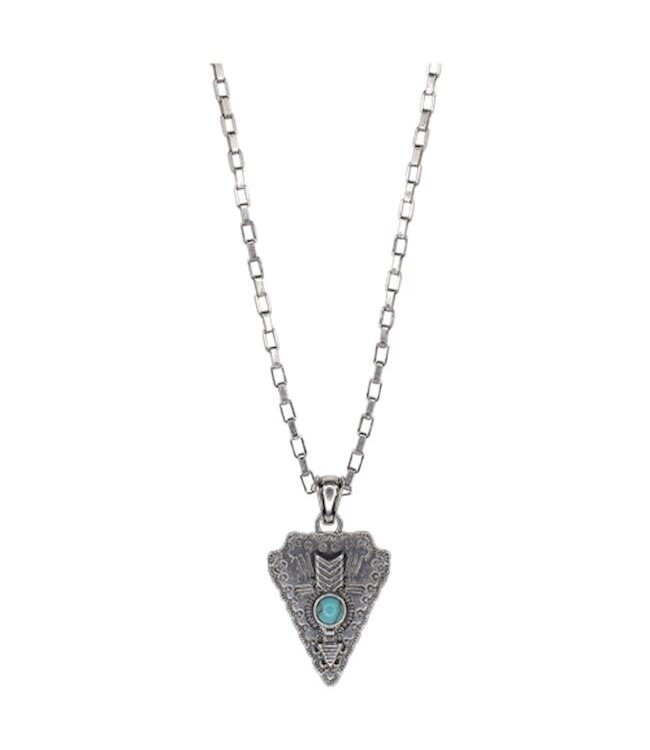 24027NJ1 JUSTIN NECKLACE ARROWHEAD AND ARROW WITH FAUX TURQUOISE ON ROLO CHAIN