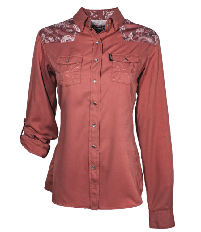 "SOL" MARSALA LONG SLEEVE PEARL SNAP SHIRT