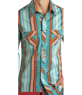 Rock & Roll TURQUOISE AZTEC SNAP LONG SLEEVE SHIRT