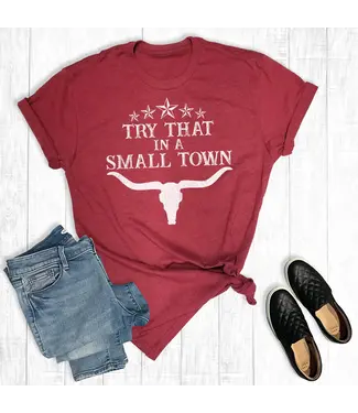 REBEL ROSE TRY SMALL TOWN CARDINAL T-SHIRT