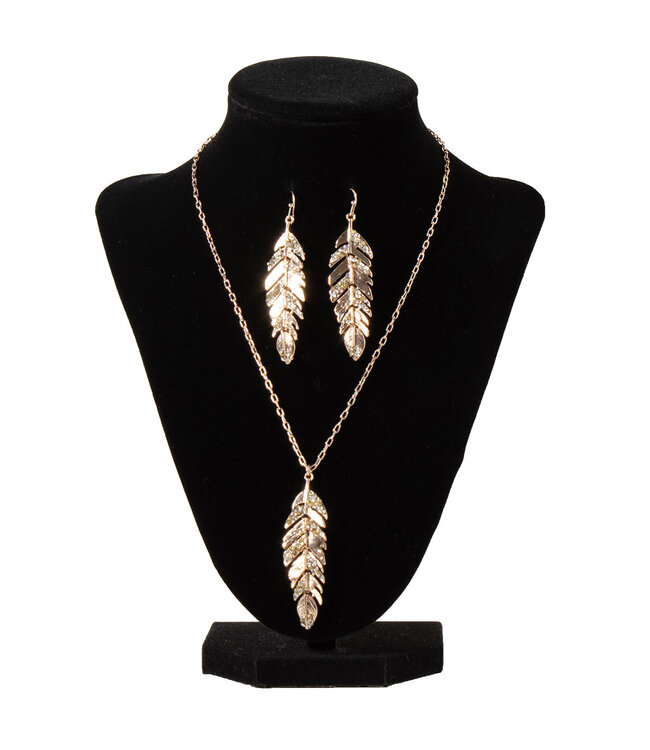 FEATHER CRYSTAL NECKLACE & EARRING SET
