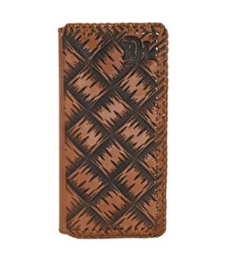 RED DIRT HAT CO RODEO WALLET XL BASKETWEAVE TOOLING W/LACED LEATHER EDGE