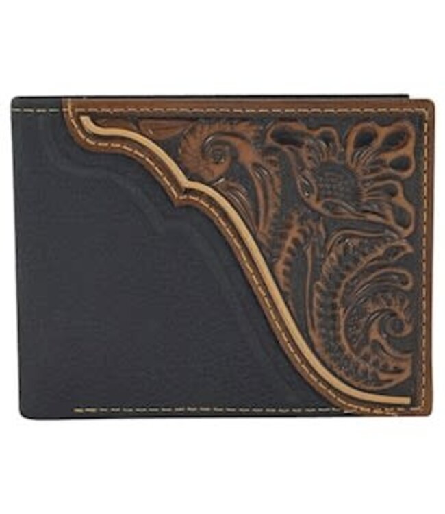 BIFOLD WALLET PEBBLED LEATHER W/TOOLED ACCENT