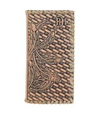 RED DIRT HAT CO JUNIOR RODEO WALLET VACHETTA LEATHER W/BASKETWEAVE TOOLING